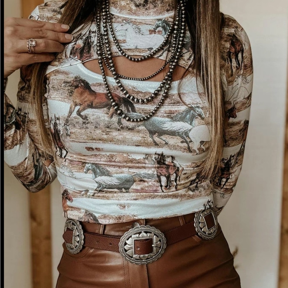 Equestrian Print Long Sleeve Women's Top